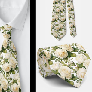 Corbata Rosas Blancas Clásica Tapón De Cuello Floral Forma