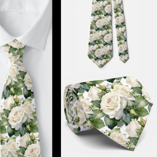 Corbata Rosas Blancas Clásica Tapón De Cuello Floral Forma