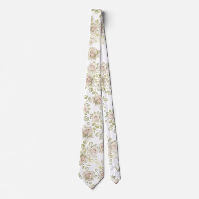 Corbata Rosas Blancas Cremosas Boda Cuello Floral Blanco (Anverso)
