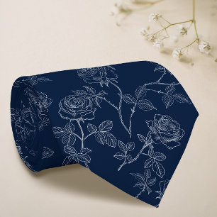 Corbata Rosas blancas delicadas sobre azul medianoche