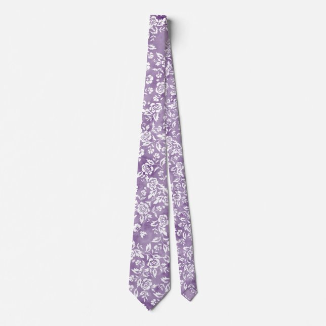 Corbata Rosas blancas en morado (Anverso)