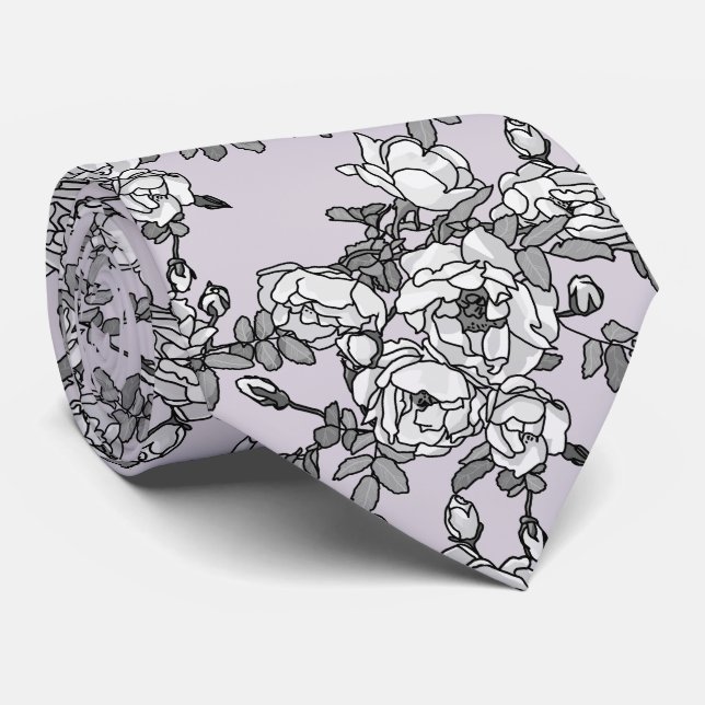 Corbata Rosas Blancas Pintadas En Polvo Rosa (Enrollado)