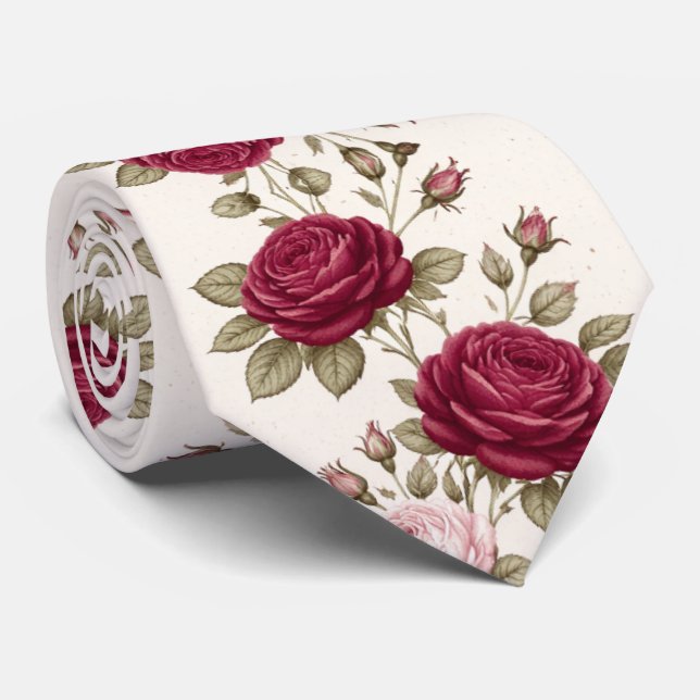 Corbata Rosas Borgoña Sobre Fondo Marfil (Enrollado)