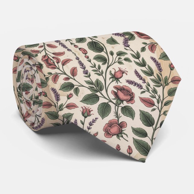 Corbata Rosas Botánicas Románticas (Enrollado)
