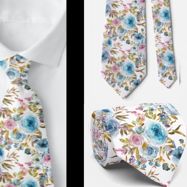 Corbata Rosas de acuarela floral rosa Rubor azul hielo (Subido por el creador)