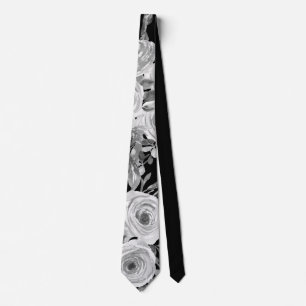 Corbata Rosas de acuarela Negro y Blanco y Gris