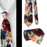 Corbata Rosas De Oro Amarillo De Vino Azul De La Marina Te<br><div class="desc">Flores de oro azul marino y amarillo vitivinícola Hermosas Flores Rosas florales Nata de cuello. ¡Excelente para ocasiones formales y bodas!</div>