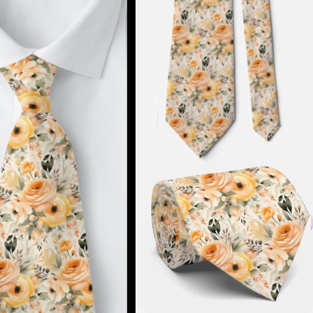 Corbata Rosas de oro Naranjas de la pintura floral (Subido por el creador)