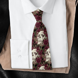 Corbata Rosas del cráneo Patrón negro de Borgoña