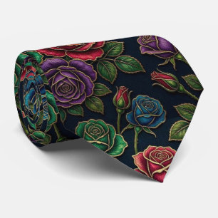Corbata Rosas Falso Seda Tono Joya + Caballero Dorado