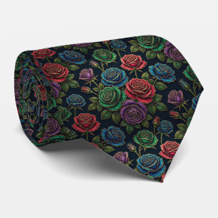 Corbata Rosas Falso Seda Tono Joya + Caballero Dorado