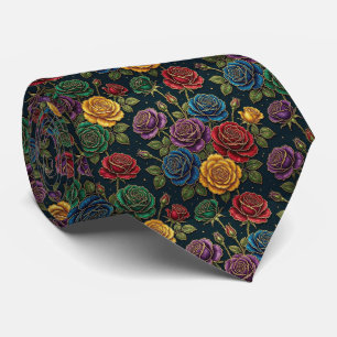 Corbata Rosas Falso Seda Tono Joya + Caballero Dorado