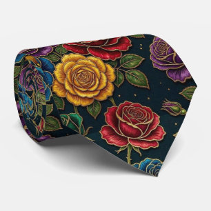 Corbata Rosas Falso Seda Tono Joya + Caballero Dorado