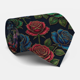 Corbata Rosas Falso Seda Tono Joya + Caballero Dorado