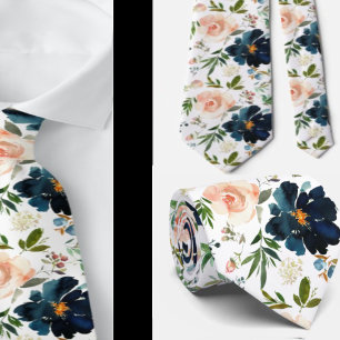 Corbata Rosas florales de color azul y rosa marina