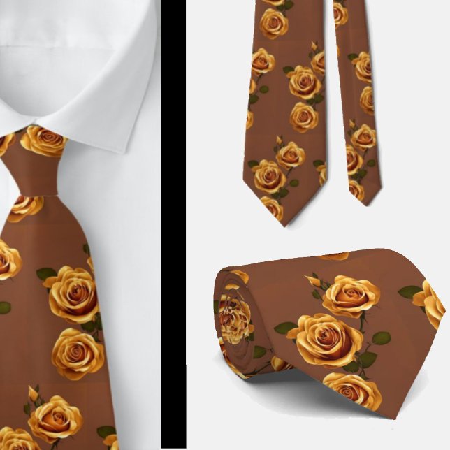 Corbata Rosas Florales Elegantes Doradas Amarillas Marrone (Subido por el creador)