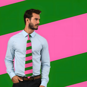 Corbata Rosas fuertes y lazo rayado verde (rayas gruesas)