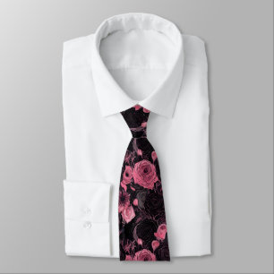 Corbata Rosas góticos rosados y negros