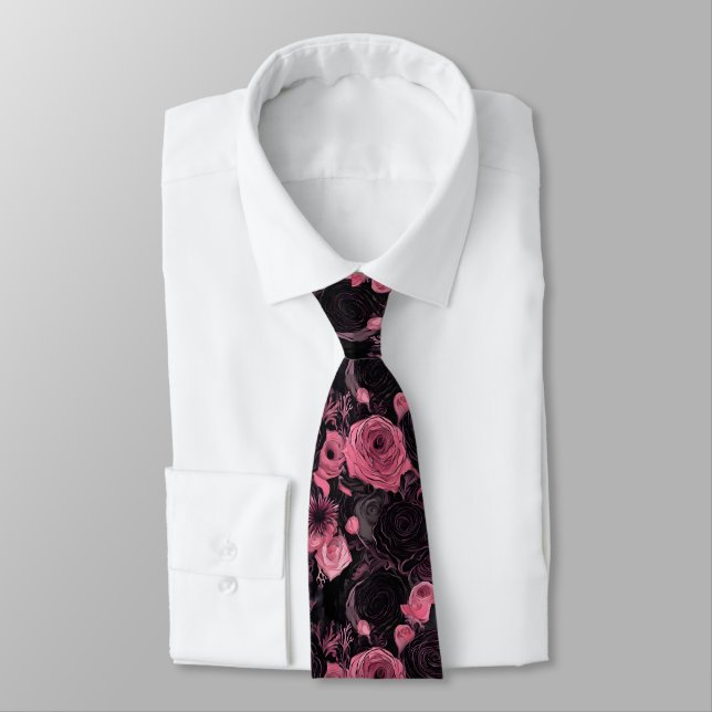Corbata Rosas góticos rosados y negros (Atado)