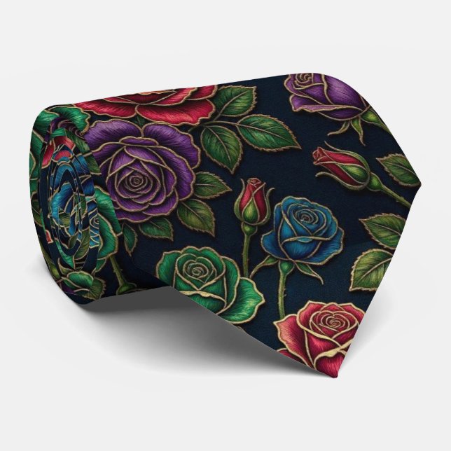 Corbata Rosas Jeweltone con Acentos de Oro (Enrollado)