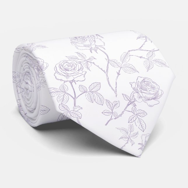 Corbata Rosas lavanda blancas delicadas (Enrollado)