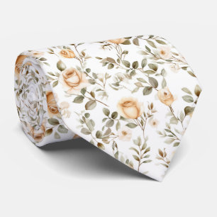 Corbata Rosas marfil sobre blanco