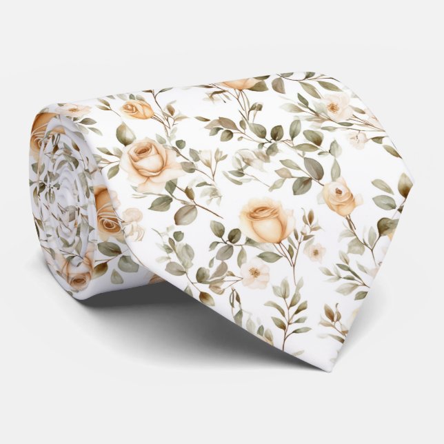 Corbata Rosas marfil sobre blanco (Enrollado)