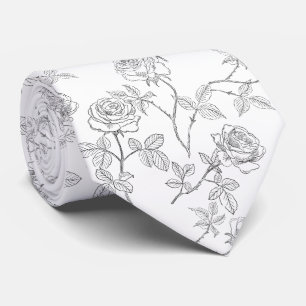Corbata Rosas negras y blancas delicadas