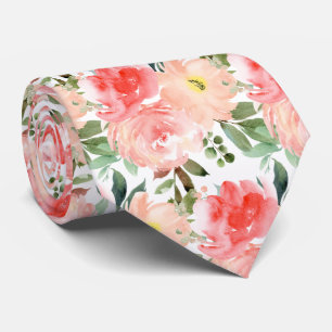 Corbata Rosas Peonías Eucalipto Acuarela Beige