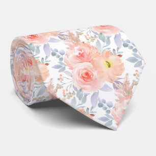 Corbata Rosas Peonías Eucalipto Beige Acuarela