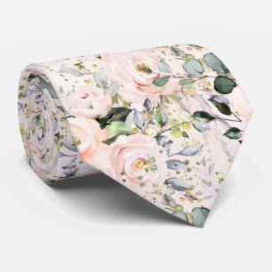 Corbata Rosas Peonías Hortensias Beige Acuarela