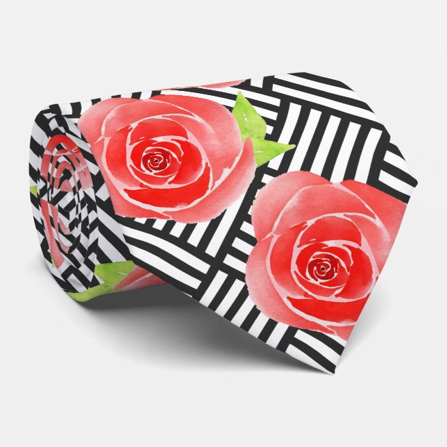 Corbata Rosas rojas Black White Stristriby Derby (Enrollado)