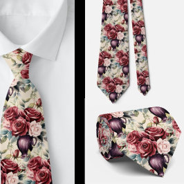 Corbata Rosas Rojas Borgoña Rubor Rosa Floral Acuarela