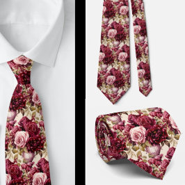 Corbata Rosas Rojas Borgoña Rubor Rosa Floral Acuarela