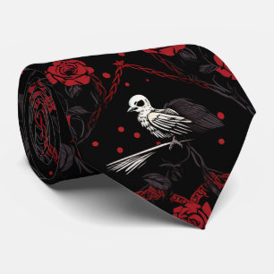 Corbata Rosas Rojas Góticas Corazones de Cadena Roja Cuerv