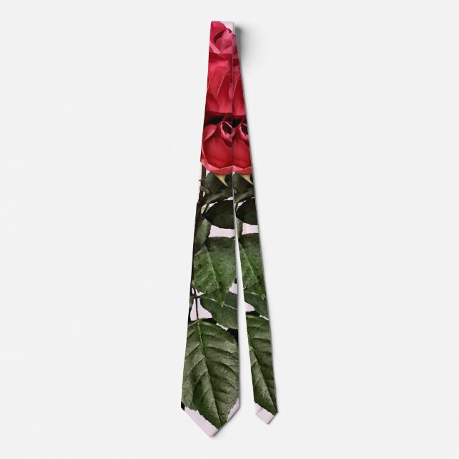 Corbata Rosas Rojas y Hojas (Anverso)
