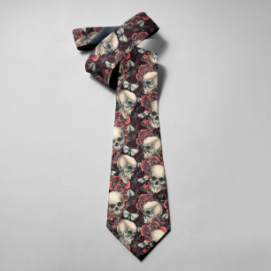 Corbata Rosas Rojas y Patrón de Halloween Espeluznante de 