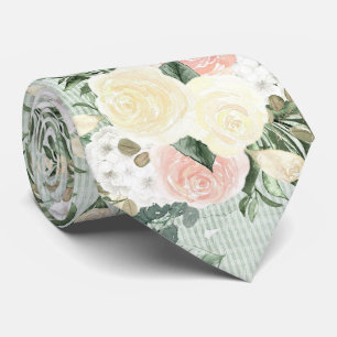 Corbata Rosas rosadas y crema sobre verde