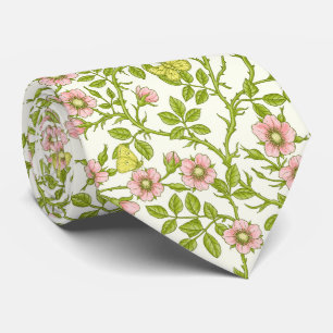 Corbata Rosas silvestres y mariposas /rosa/verde pálido/am