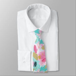 Corbata Rosas Suaves Menta Primavera Dorado Pinceladas Abs