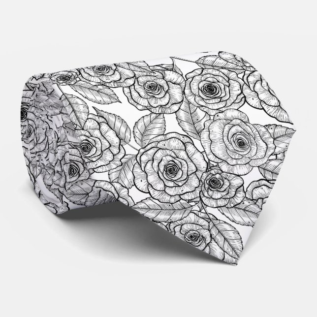 Corbata Rosas traza mano estampado atadura de cuello (Enrollado)