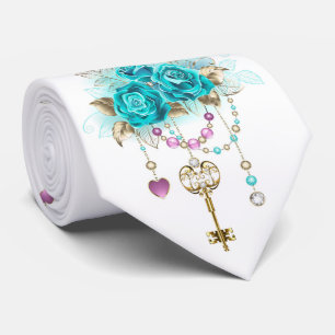 Corbata Rosas turquesas con llaves