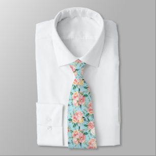 Corbata Rosas vintage de color rosa pastel y amarillo patr