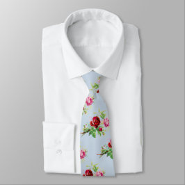 Corbata rosas vintage en azul suave
