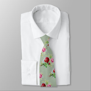 Corbata rosas vintage en verde salvia polvoriento