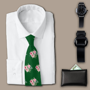 Corbata Rosas Vintage Green Personalize Inicial