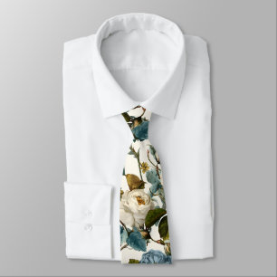 Corbata Rosas Vintage Románticas Blancas Azules