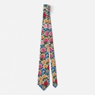 Corbata Rosas y mariposas azules