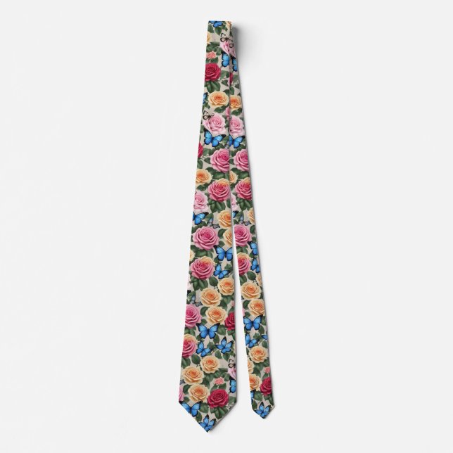 Corbata Rosas y mariposas azules (Anverso)