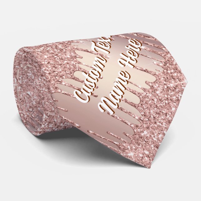 Corbata Rose Gold Glitter Neck Tie Personalized Text Name (Enrollado)
